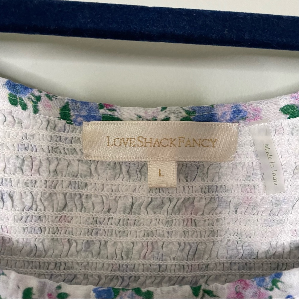 LOVESHACKFANCY Violet Smocked Floral Dress in Blue Jay. Large. - Picture 5 of 11